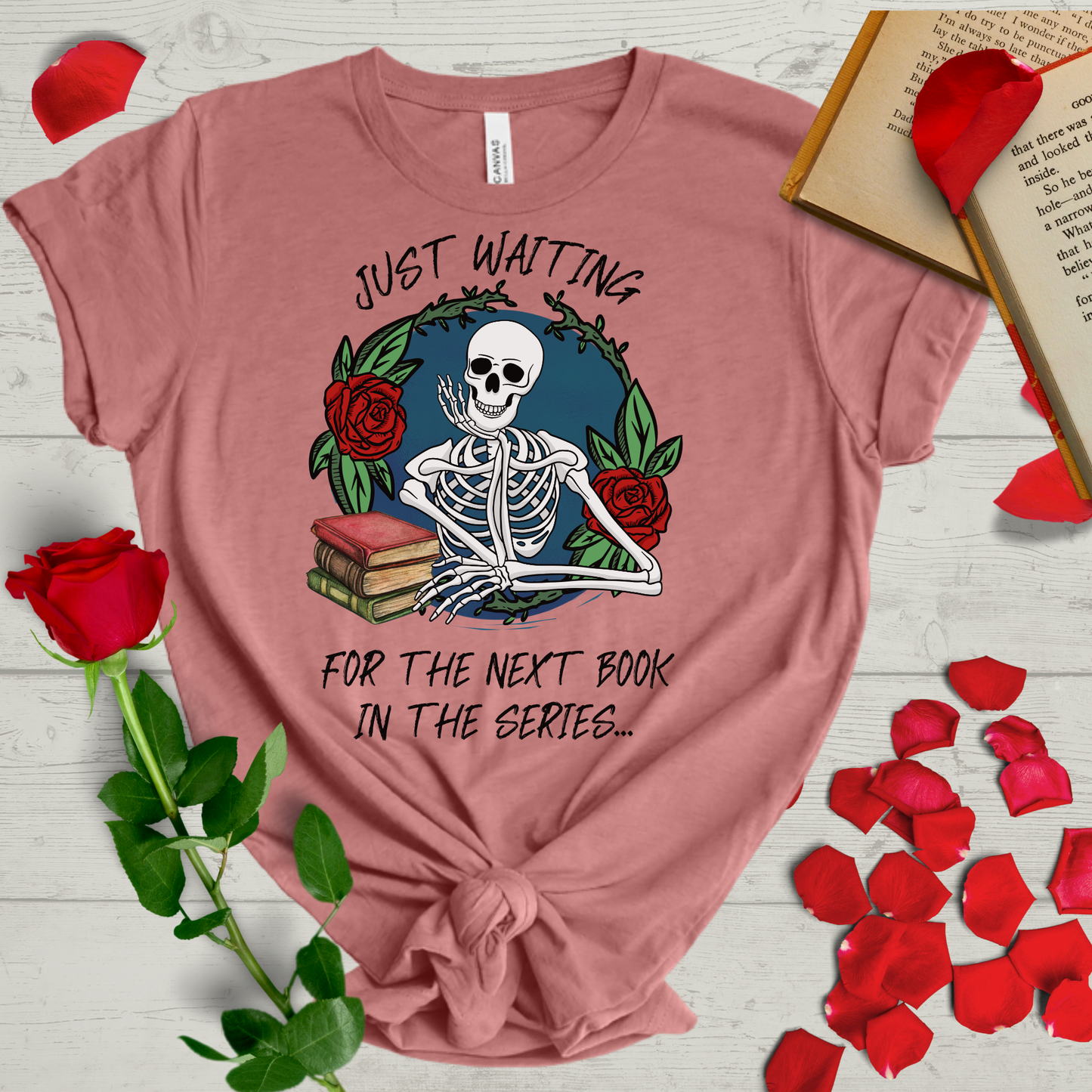 Just Waiting Skeleton Book Tee