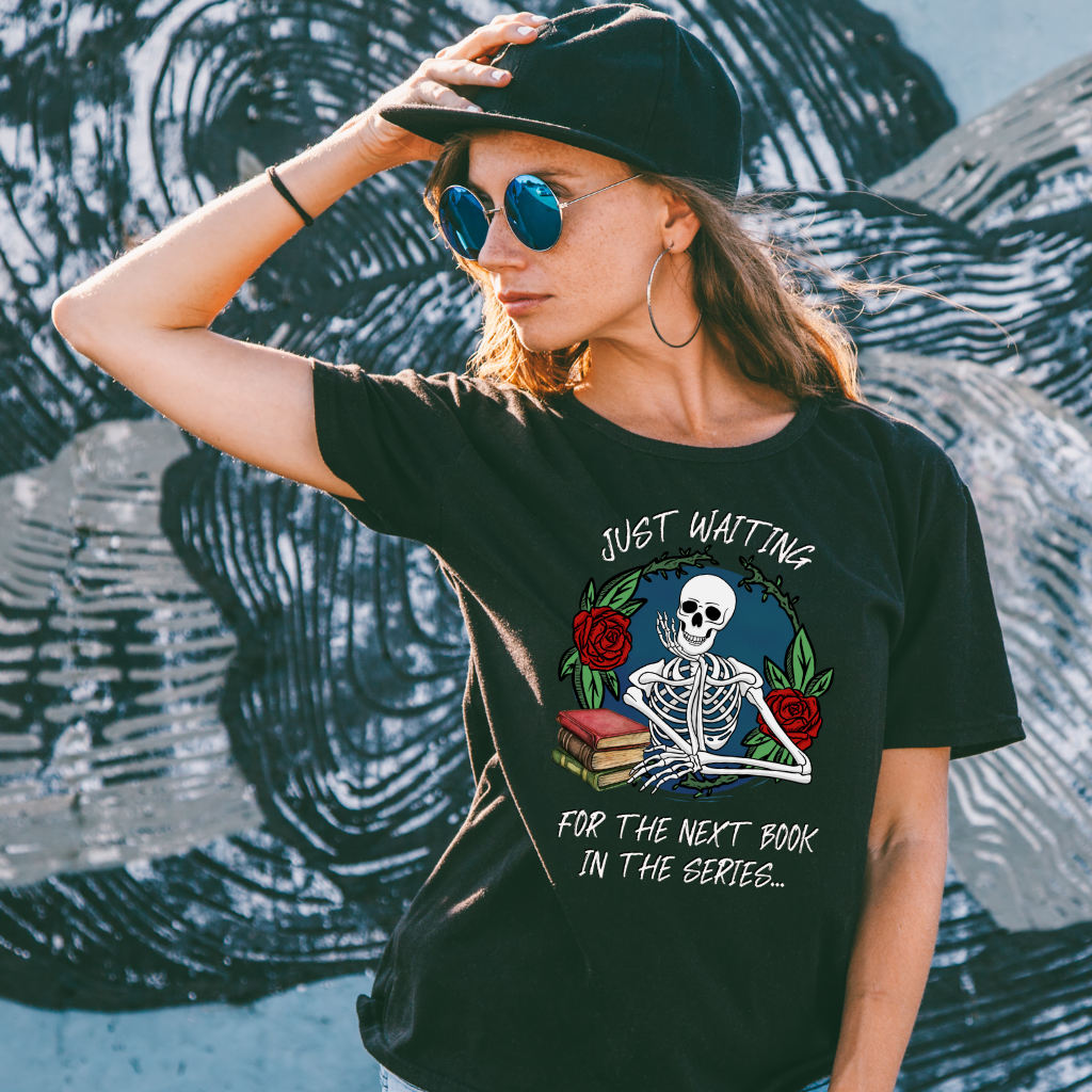 Just Waiting Skeleton Book Tee